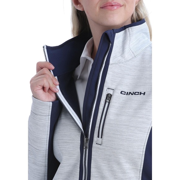Cinch Jackets & Blazers - Cinch Womens Bonded Jacket Grey Navy Blue Full Zip Fleece Lined Mock Neck